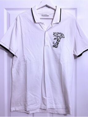 Authentic Versace White Polo with Black Trim and Medusa logo on Chest